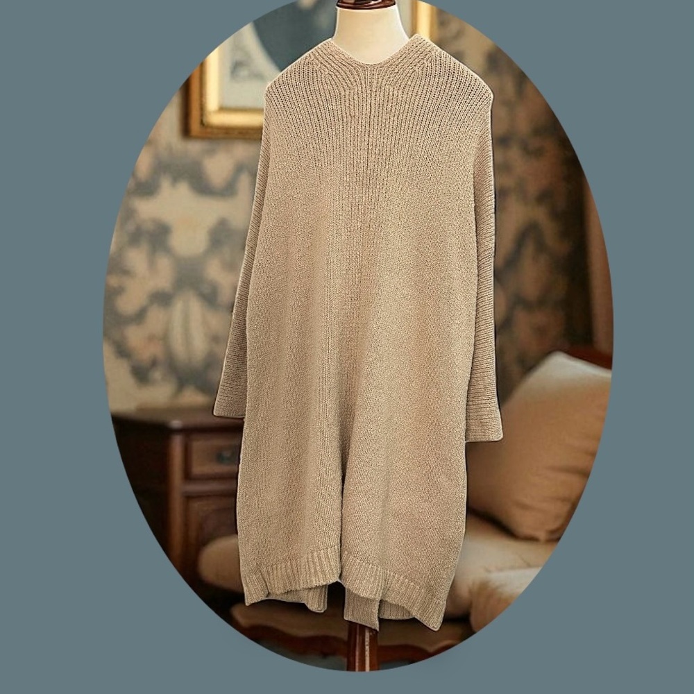 Anthropologie Long Line Knit Open Cardigan Sweater. Beige. Size: M 
(Oversized) - Picture 2 of 11